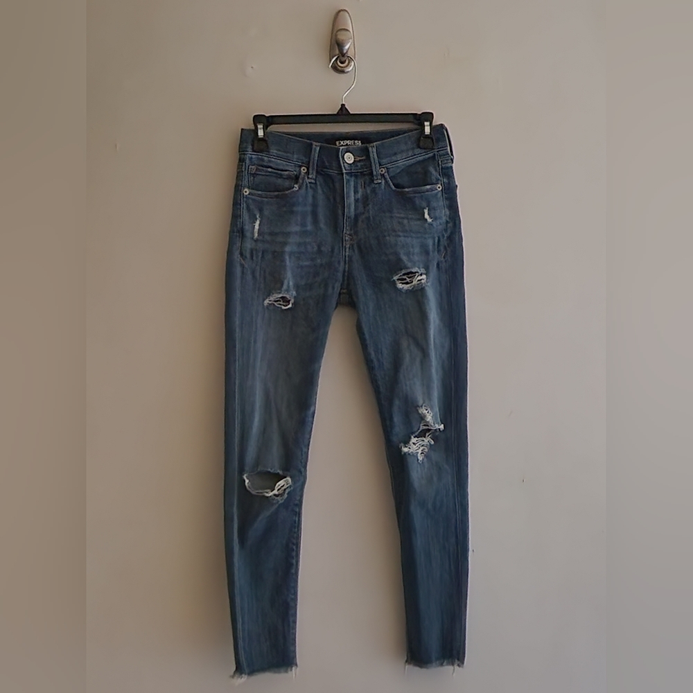 Express Distressed Cropped Denim Leggings